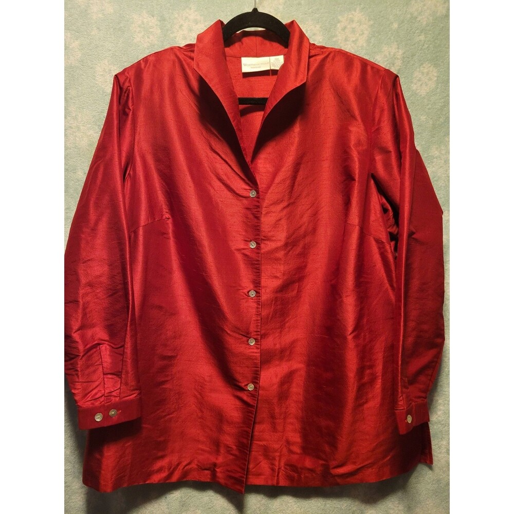 Worthington 100% Silk Blouse 20W Red Iridescent 90s Quiet Luxury Shirt Top